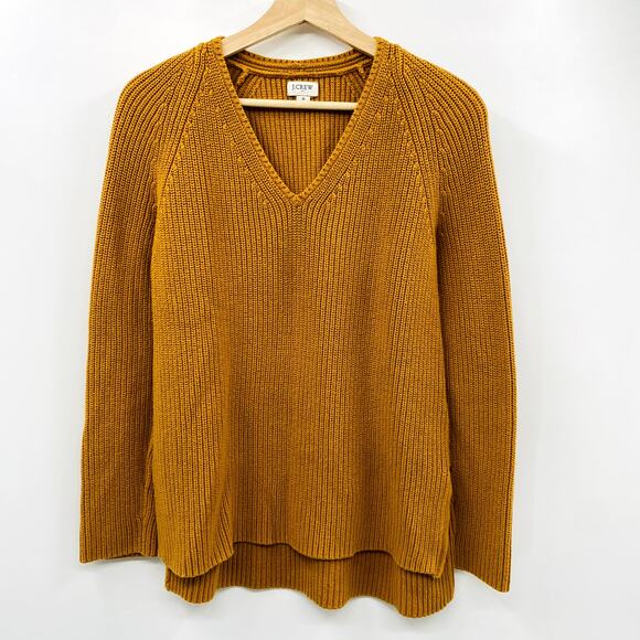 J. crew mustard yellow ribbed knit v neck sweater - Picture 1 of 4